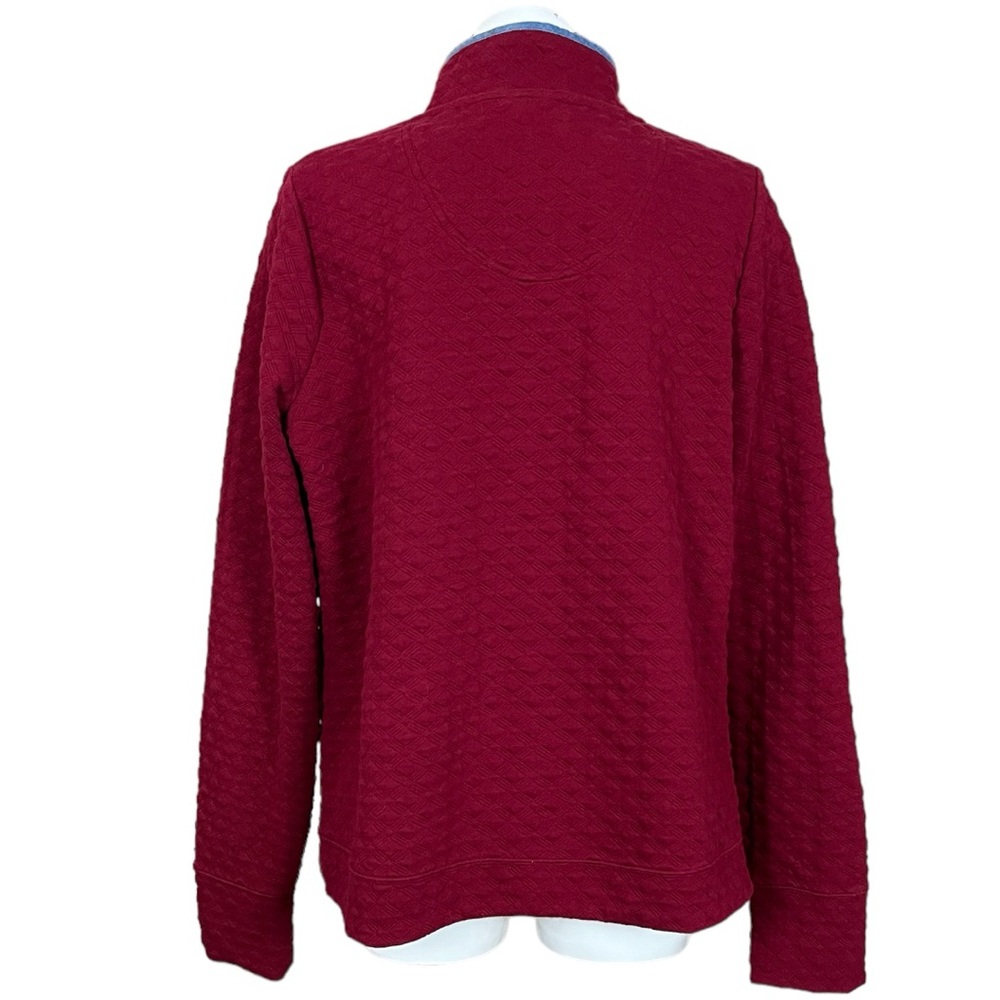 Crown & Ivy Belk Burgundy Diamond Quilted Pullover with Chambray Trim Size XXL - Picture 5 of 9